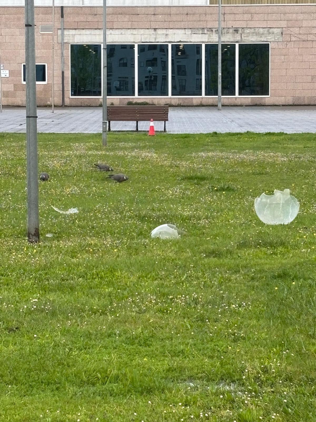 Algunas de las farolas rotas.
