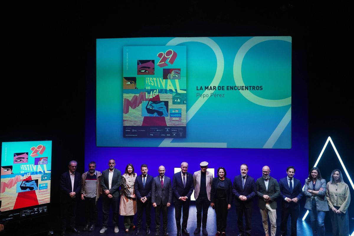 Foto de familia de la presentación del cartel oficial del 29 Festival de Málaga