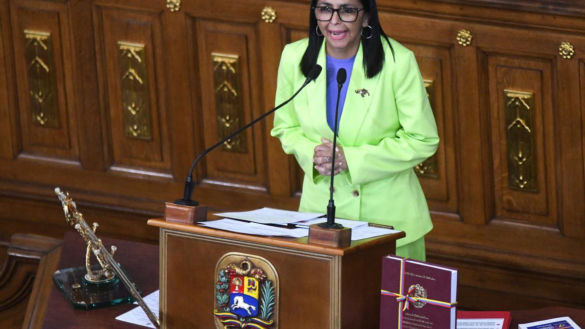 La presidenta encarregada de Veneçuela, Delcy Rodríguez, en l'Assemblea Nacional.