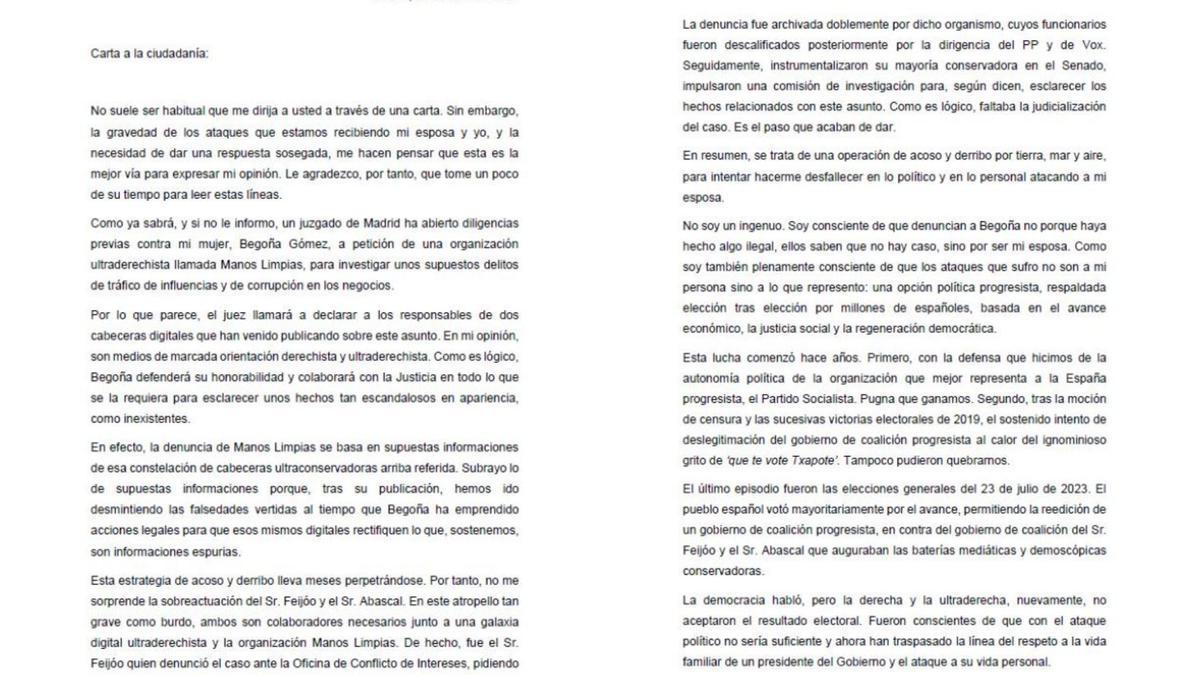 La carta de Pedro Sánchez a la ciutadania (part 1)