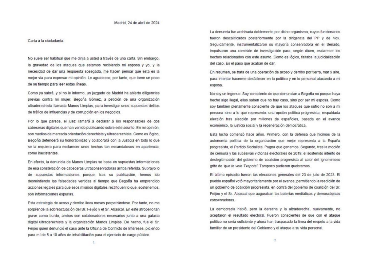 La carta de Pedro Sánchez a la ciutadania (part 1)