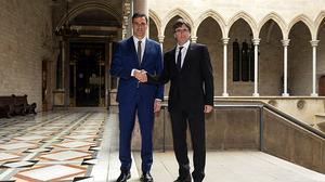 Pedro Sánchez i Carles Puigdemont s’han reunit al Palau de la Generalitat.