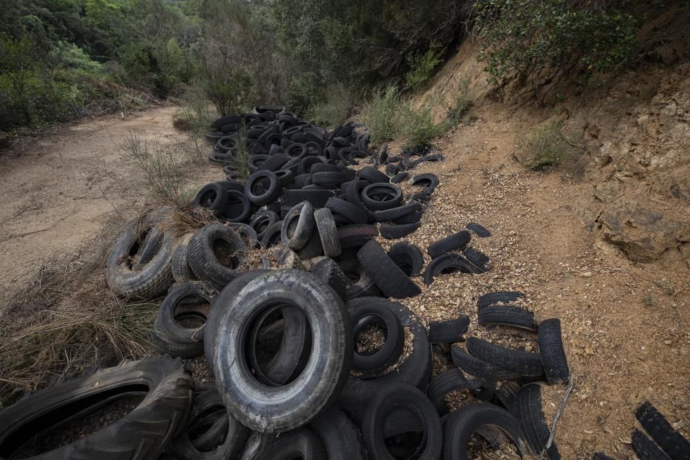 Troben 2.500 pneumàtics abandonats en un antic circuit de karts a Tossa