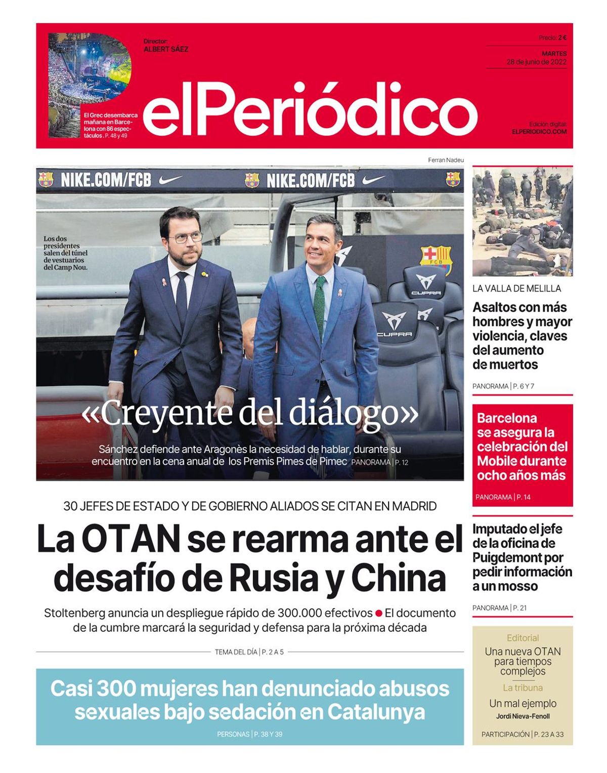 La portada d’EL PERIÓDICO del 28 de juny del 2022 La portada d’EL PERIÓDICO del 28 de juny del 2022