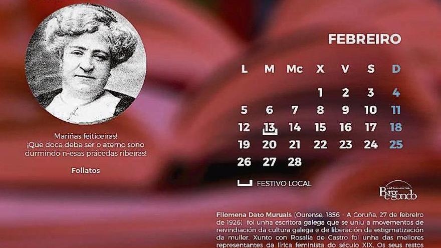 Páxina do calendario de febreiro, adicado a Filomena Dato.