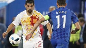 Morata y Nolito, durante el partido de anoche en Burdeos, ante la selección de Croacia.