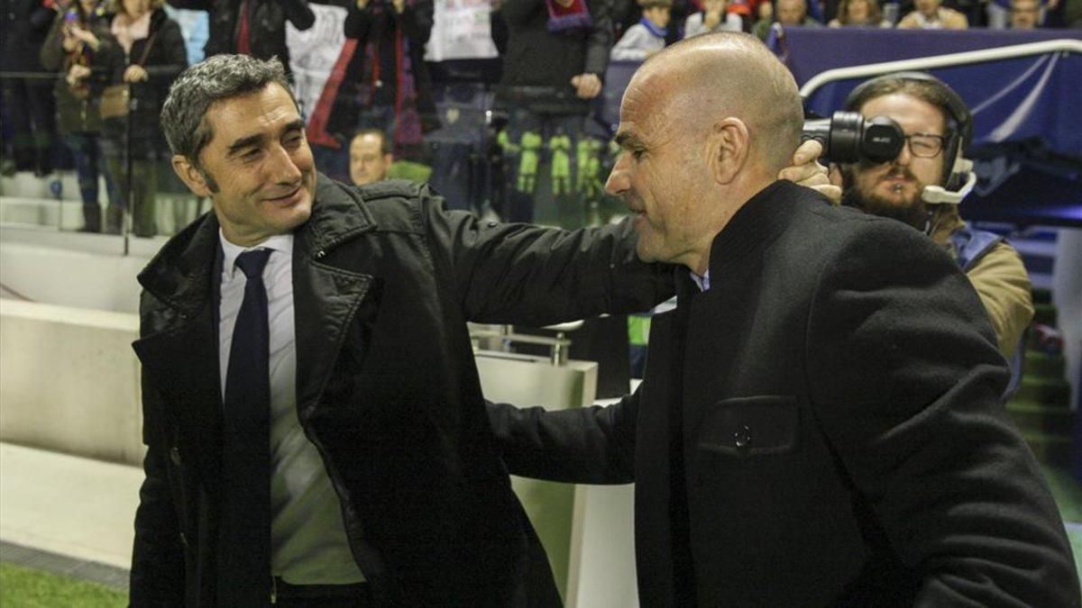 Paco López junto a Ernesto Valverde en un encuentro con el FCB