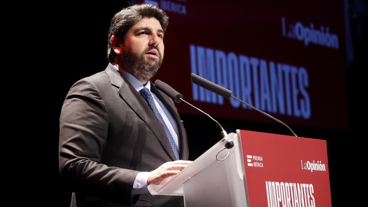 El presidente de la Región de Murcia, Fernando López Miras, durante su discurso en los Premios Importantes 2025.