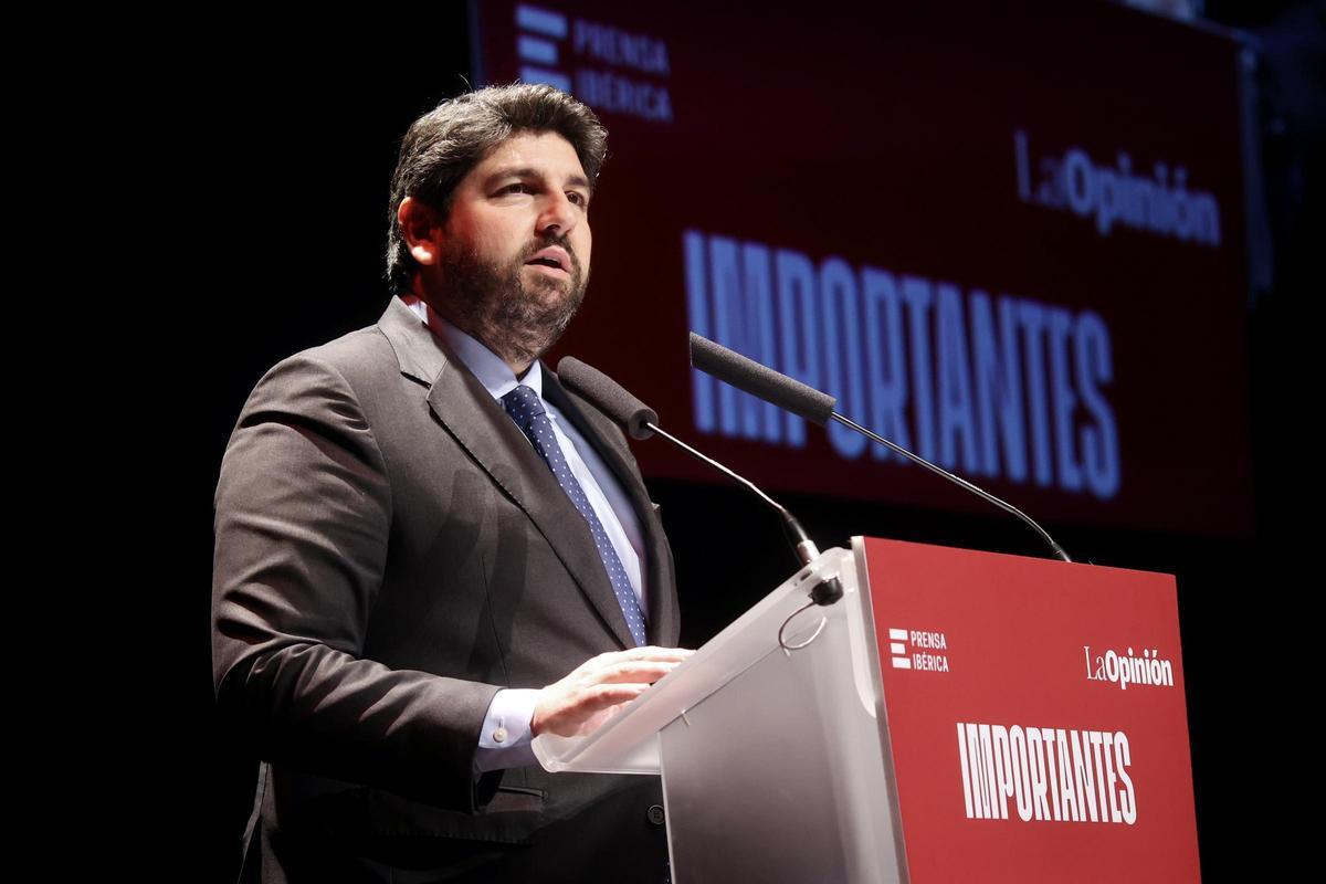 El presidente de la Región de Murcia, Fernando López Miras, durante su discurso en los Premios Importantes 2025.