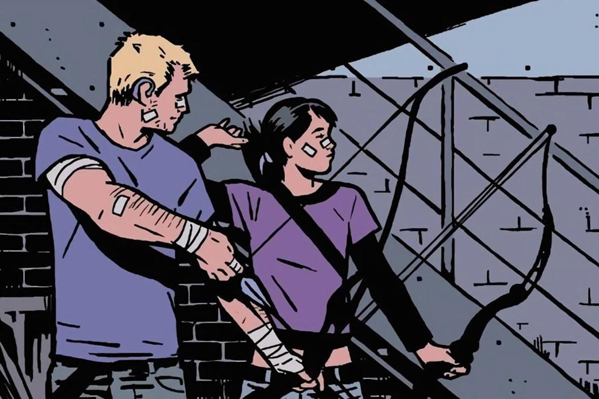 Clint Barton y Kate Bishop en 'Hawkeye', versión Fraction/Aja.