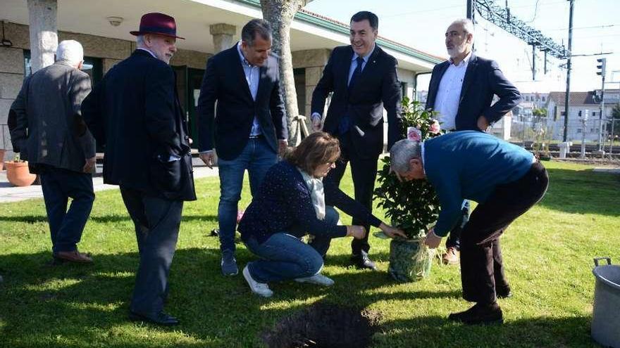 Román Rodríguez participó ayer en la plantación de una camelia en el albergue. // Gustavo Santos