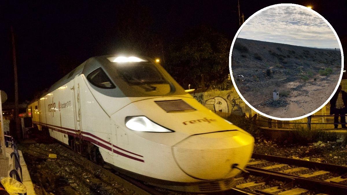 El último tren procedente de Madrid que utilizó la línea con Chinchilla para llegar a Murcia y Cartagena (febrero de 2022). En detalle, el tramo de Ulea que va a pasar por obras.