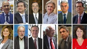 Arriba: Josep Antoni Duran Lleida, Jordi Hereu, Eugeni Gay, Victoria Camps, Carles Gasòliba, Josep Miró i Ardèvol. Abajo: Montse Abbad, Joan Tapia, Carlos Losada, Eugeni Bregolat, Josep Maria Carbonell y Mercedes García Aran.