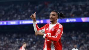 Michael Olise of Bayern Munich gestures during the UEFA Champions League 2025/26 Quarter-finals First Leg match between Real Madrid C.F. and Bayern Munich at Bernabeu stadium on April 07, 2026, in Madrid, Spain. AFP7 07/04/2026 ONLY FOR USE IN SPAIN. Dennis Agyeman / AFP7 / Europa Press;2026;SOCCER;SPAIN;SPORT;ZSOCCER;ZSPORT;Real Madrid C.F. v Bayern Munich - UEFA Champions League 2025/26 Quarter-finals First Leg;