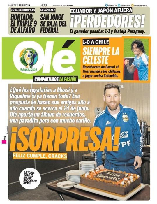 Portada OLÉ viernes 25 junio 2019