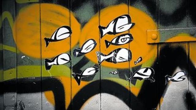 Un banco de peces en un portal de la avenida Mistral, la semana pasada.