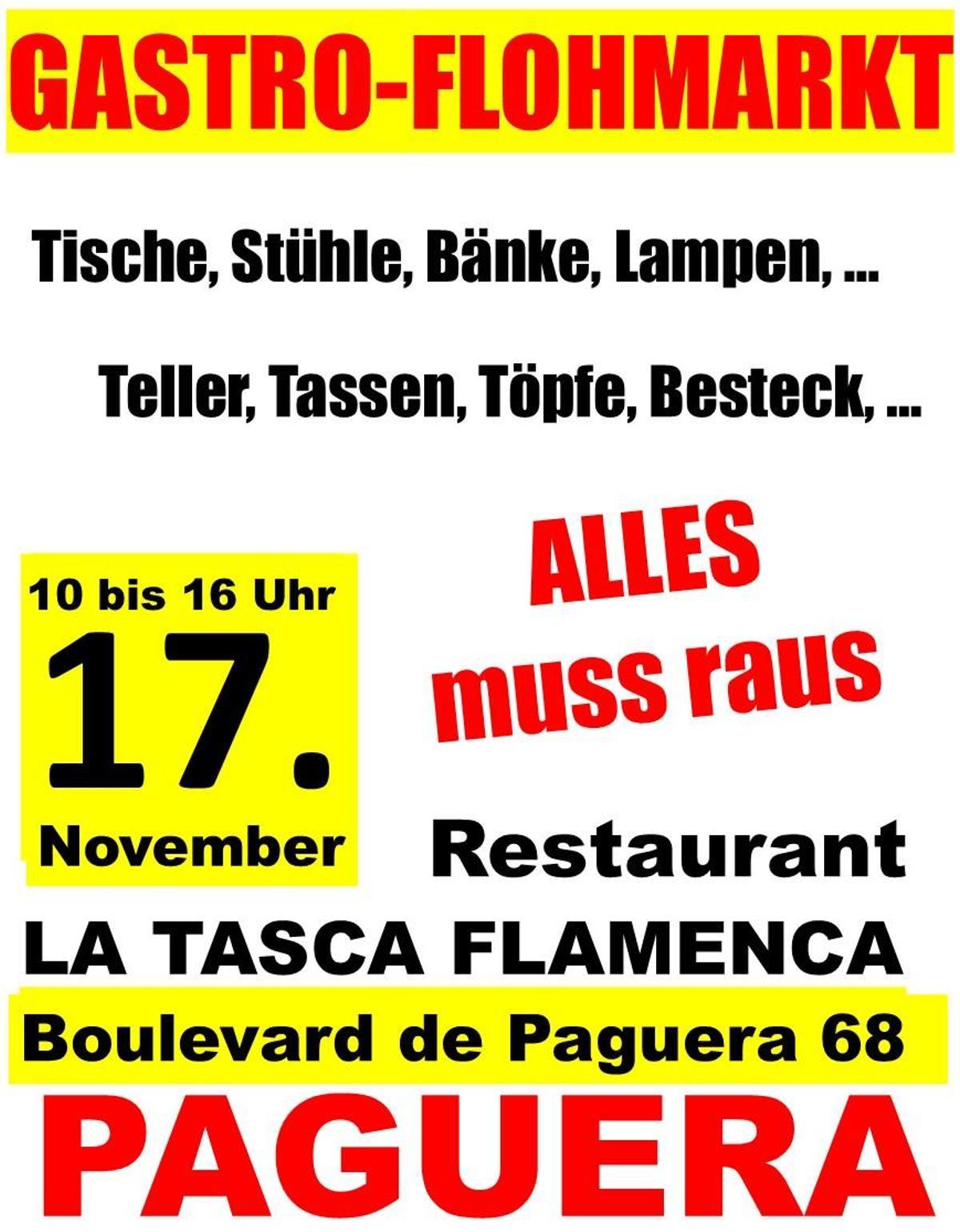 Der Flyer mit allen wichtigen Daten zum Gastro-Trödelmarkt.