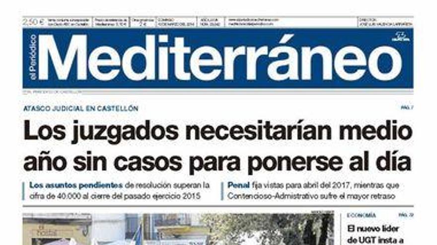 Los juzgados necesitarían medio año sin casos para ponerse al día, hoy en la portada de Mediterráneo