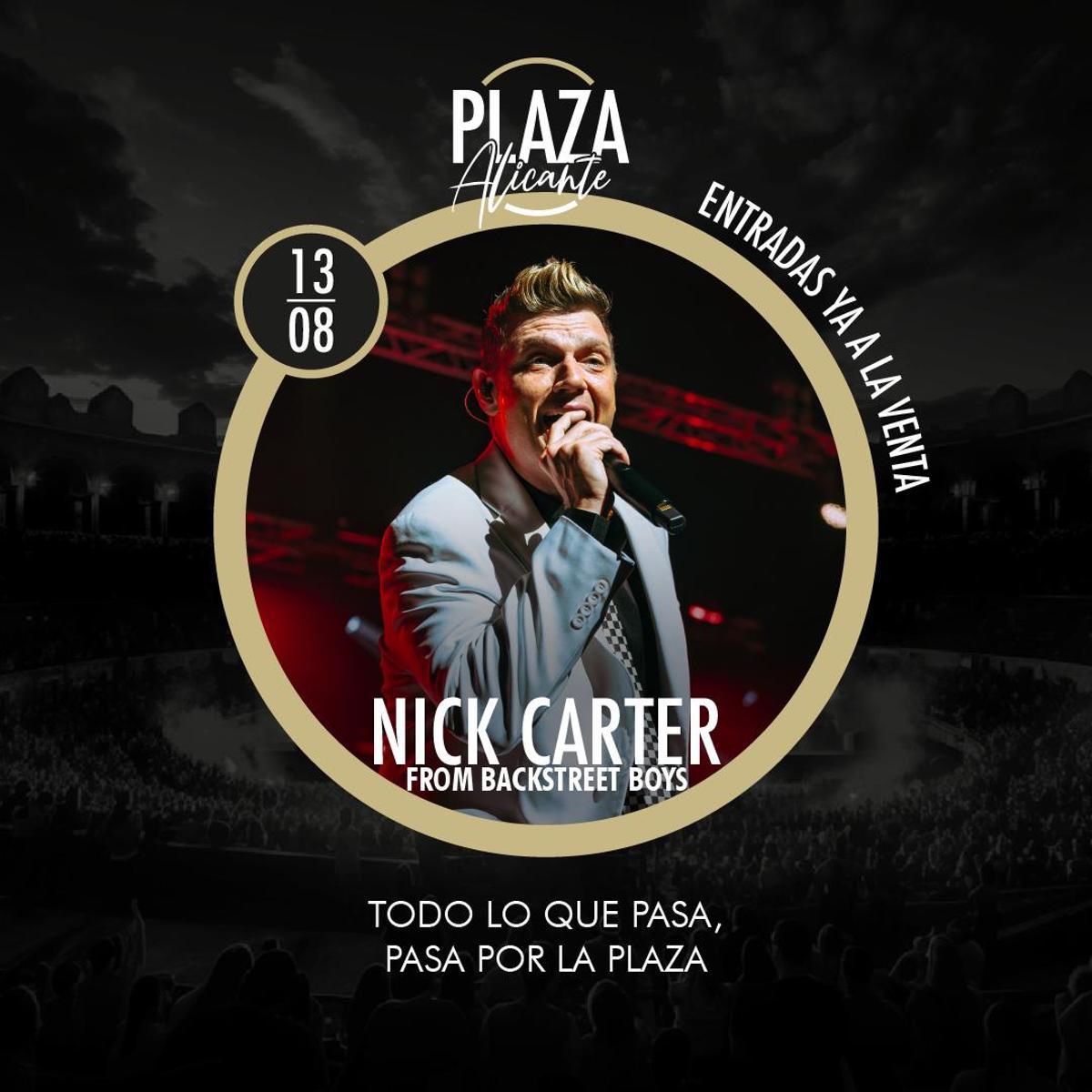 Cartel oficial que anuncia el concierto de Nick Carter en Alicante