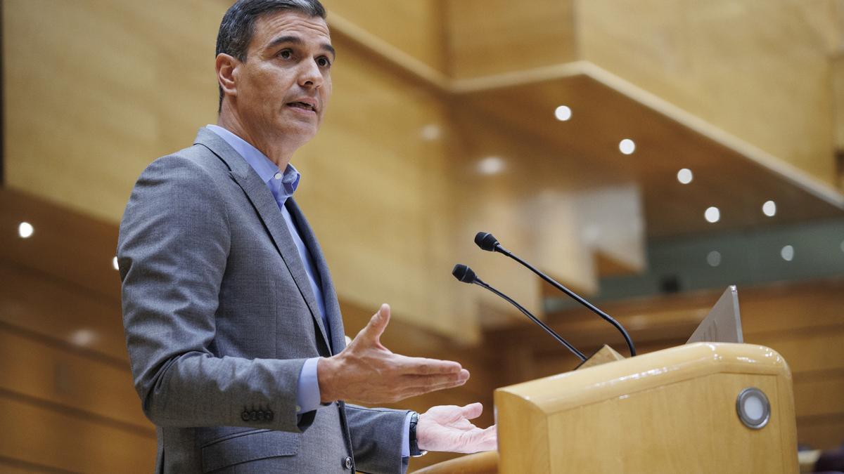 El president del govern central, Pedro Sánchez, durant el seu discurs al Senat