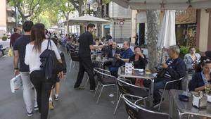 Terrazas en la Rambla del Poblenou, de Barcelona.