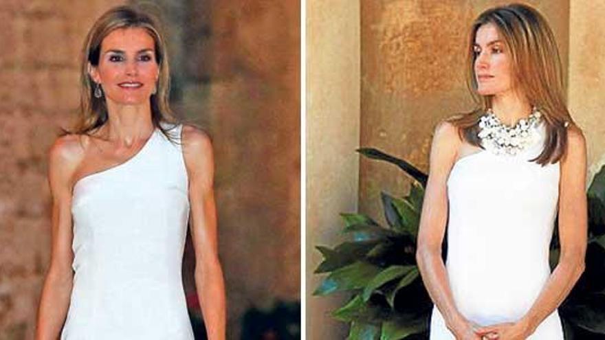 Letizia anteayer (i) y en la recepción a M. Obama (d).