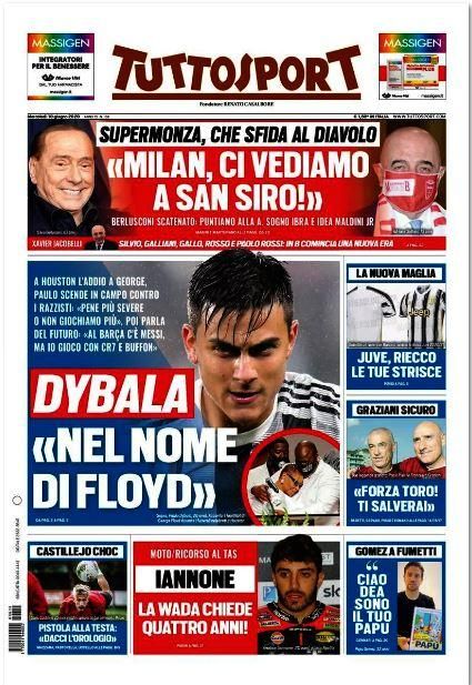 Portada TUTTOSPORT miércoles 10 junio 2020