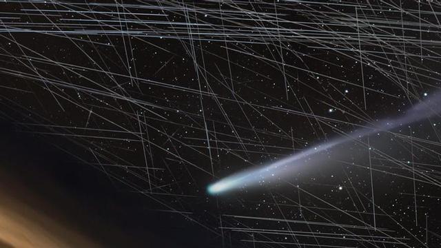 Imatge del cometa Lemmus obtinguda per l’observatori del Teide i contaminada per 1.659 traces de satèl·lits en 15 minuts. | DANIEL LÓPEZ I ALFRED ROSENBERG / INSTITUT D’ASTROFÍSICA DE LES CANÀRIES