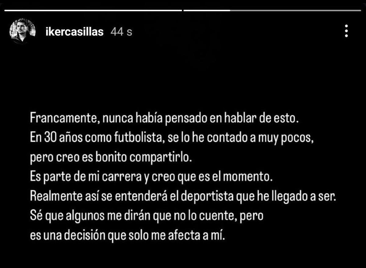 El críptico comunicado de Iker Casillas en Instagram que ha eliminado más tarde.