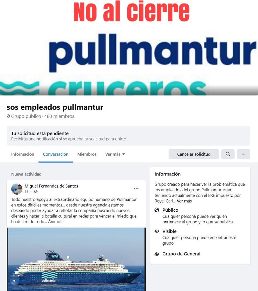 Presentación de la página abierta en Facebook por trabajadores de Pullmantur