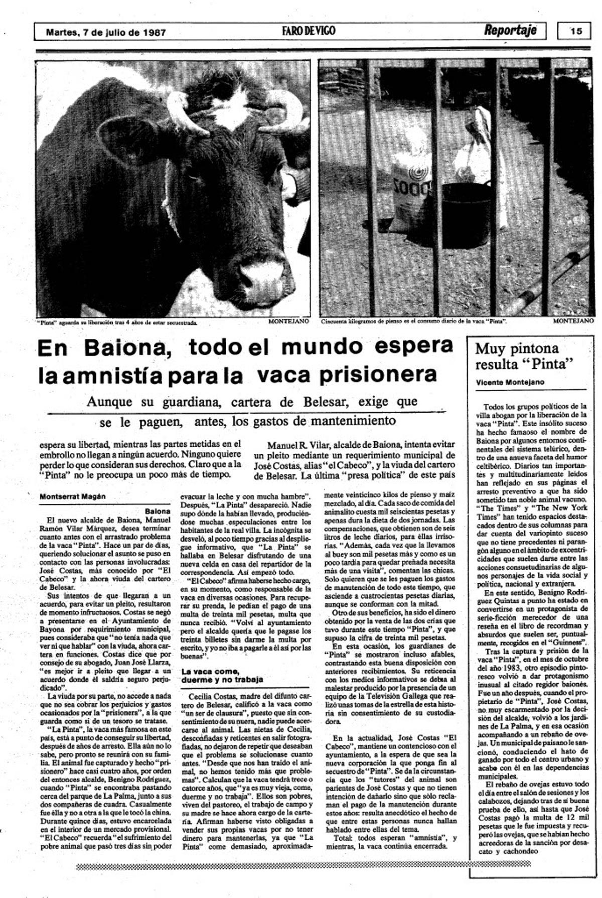 Una de las numerosas crónicas realizadas en FARO sobre el caso de la vaca «Pinta».