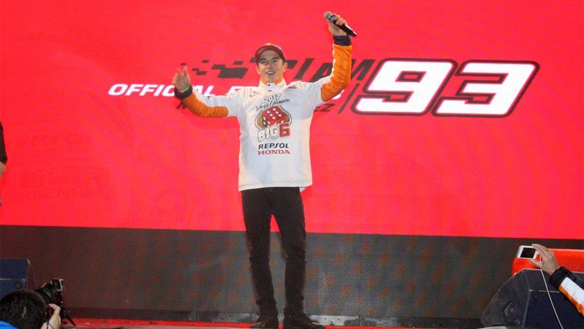 Marc Márquez, en la última celebración ante sus paisanos en Cervera