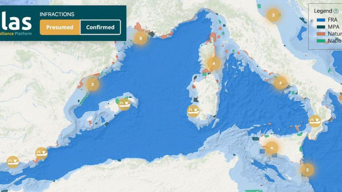Auf einer Karte verzeichnet die Med Sea Alliance illegale Fischerei in Schutzgebieten. | F.: MSA