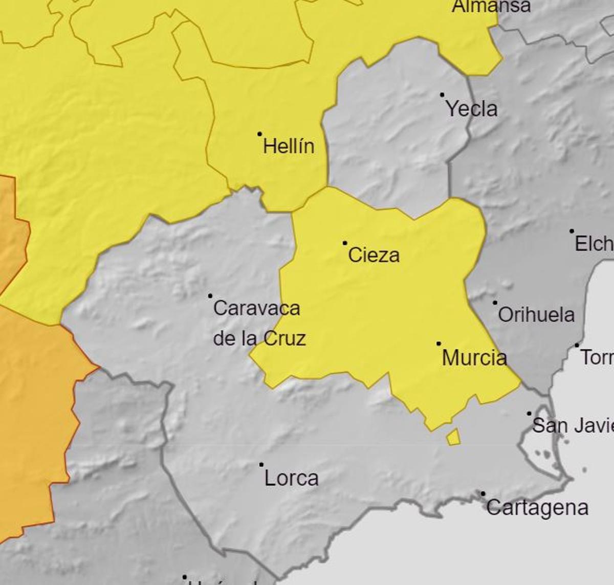 Mapa con zonas en alerta amarilla para el domingo 9 de julio  AEMET
