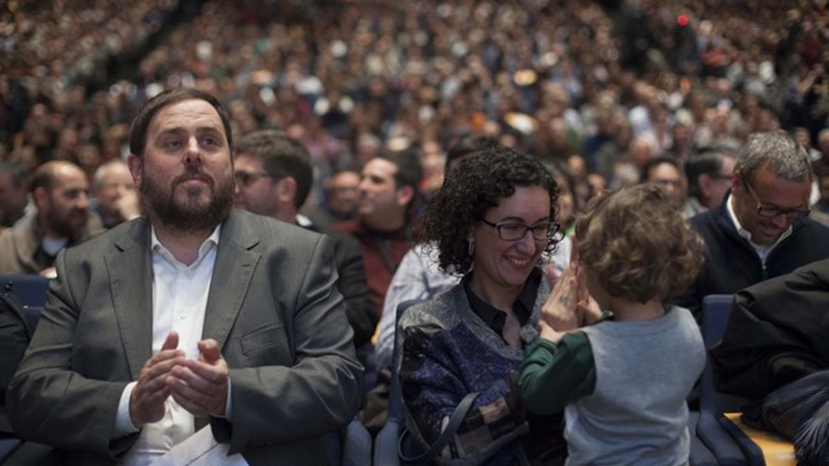 Oriol Junqueras y Marta Rovira, en el Auditori Fòrum de Barcelona.