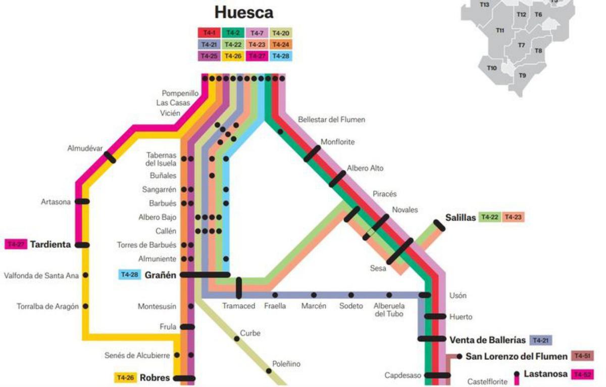 Esquema de las nuevas líneas y las localidades que cubren. | DGA