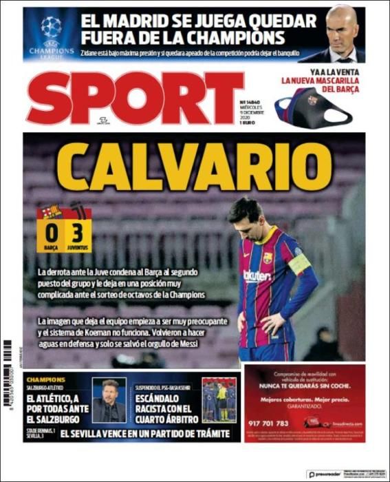 Portada SPORT miércoles 9 diciembre 2020