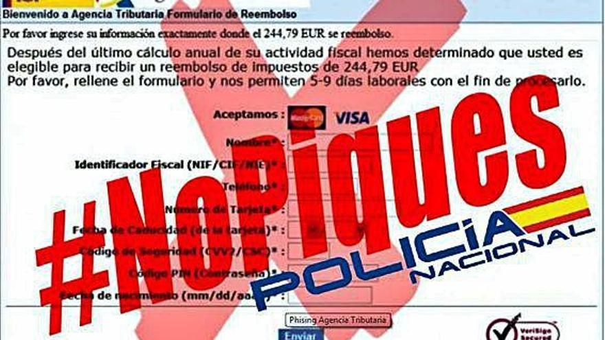 Captura de pantalla del mensaje divulgado por la Policía a través de las redes sociales para prevenir del fraude del IRPF.