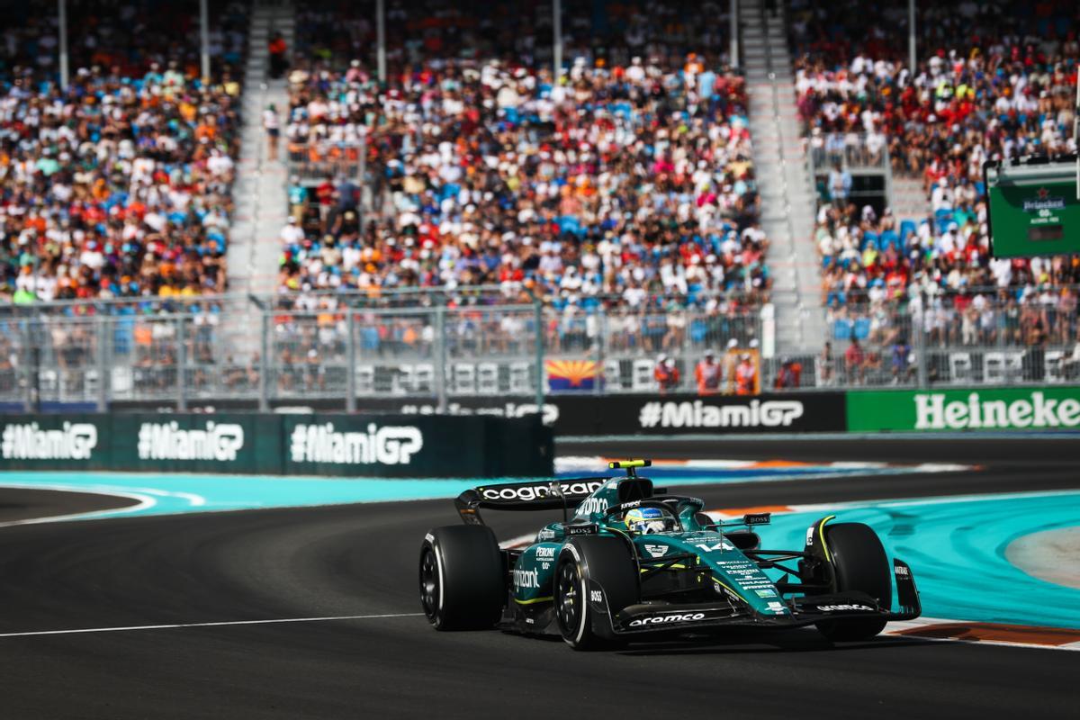 Fernando Alonso, piloto español de Aston Martin, durante el pasado GP de Miami.