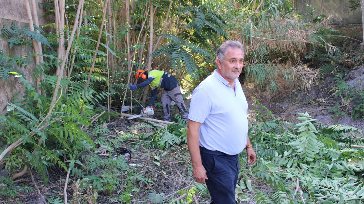 El edil de Desarrollo Rural y Pedanías, Ángel Ramón Meca Ruzafa, supervisando los trabajos de limpieza en la Rambla de las Chatas.