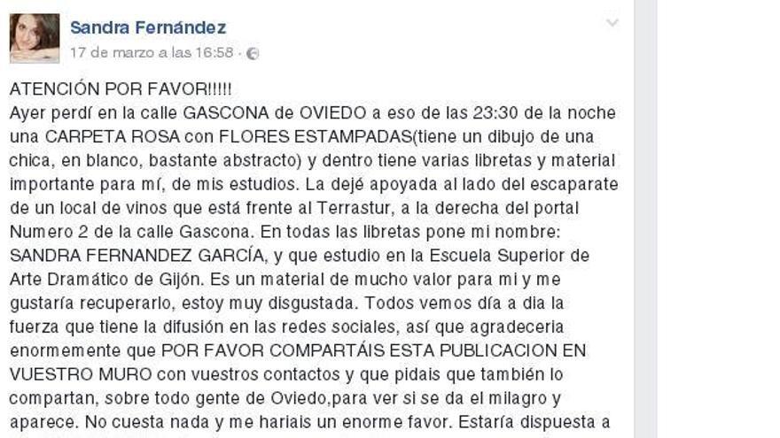 Revoluciona las redes sociales para buscar una carpeta perdida en Oviedo