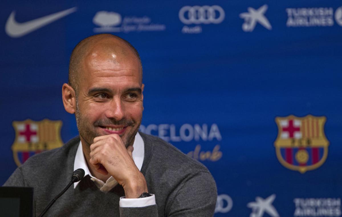Josep Guardiola, durant el seu comiat en roda de premsa. Josep Guardiola, durant el seu comiat en roda de premsa.