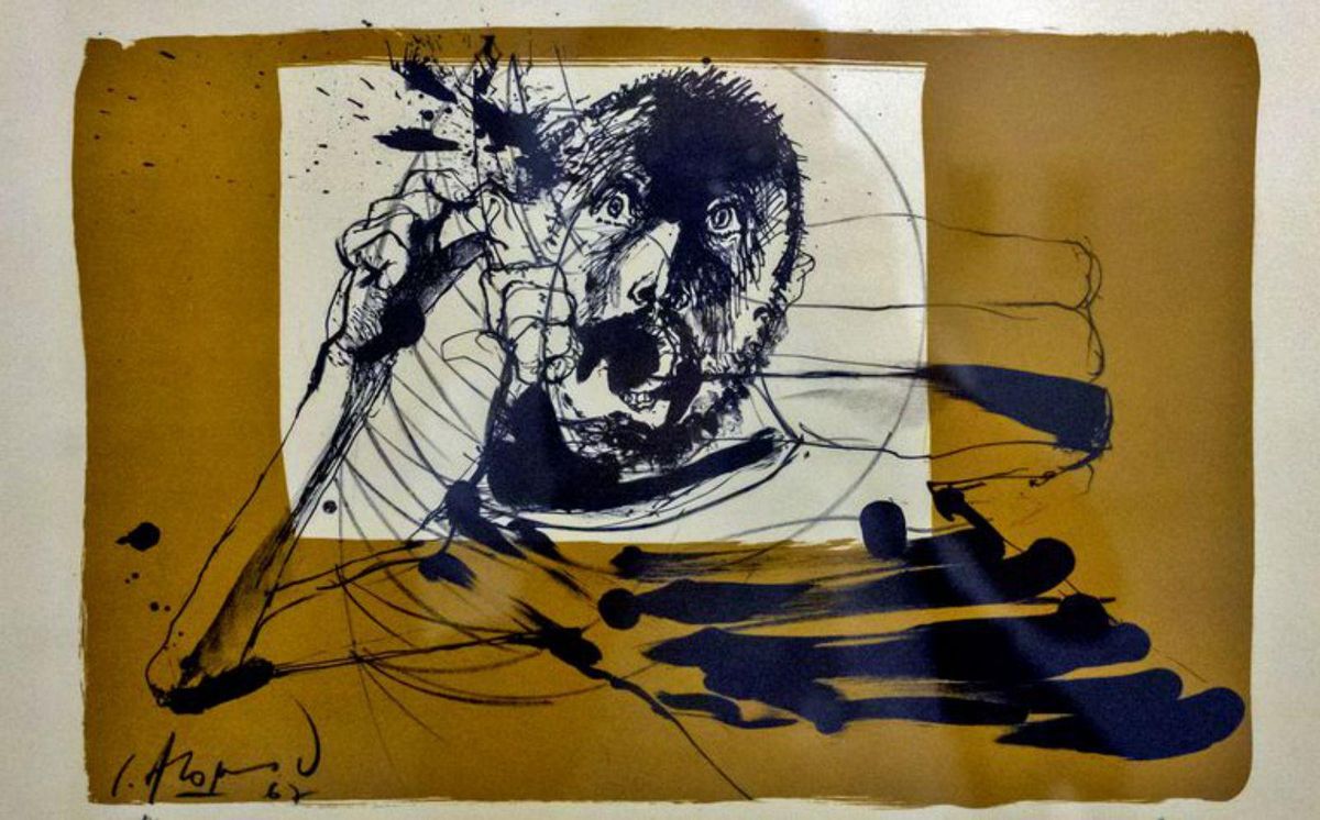 Litografía de Carlos Alonso exposta na Fundación Laxeiro.