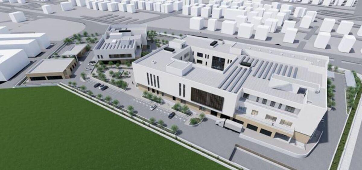 Recreación aérea de los cuatro nuevos edificios del nuevo centro de control.