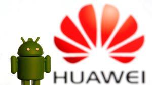 A 3-D printed Android logo is seen in front of a displayed Huawei logo in this illustration picture May 20  2019  REUTERS Dado Ruvic Illustration