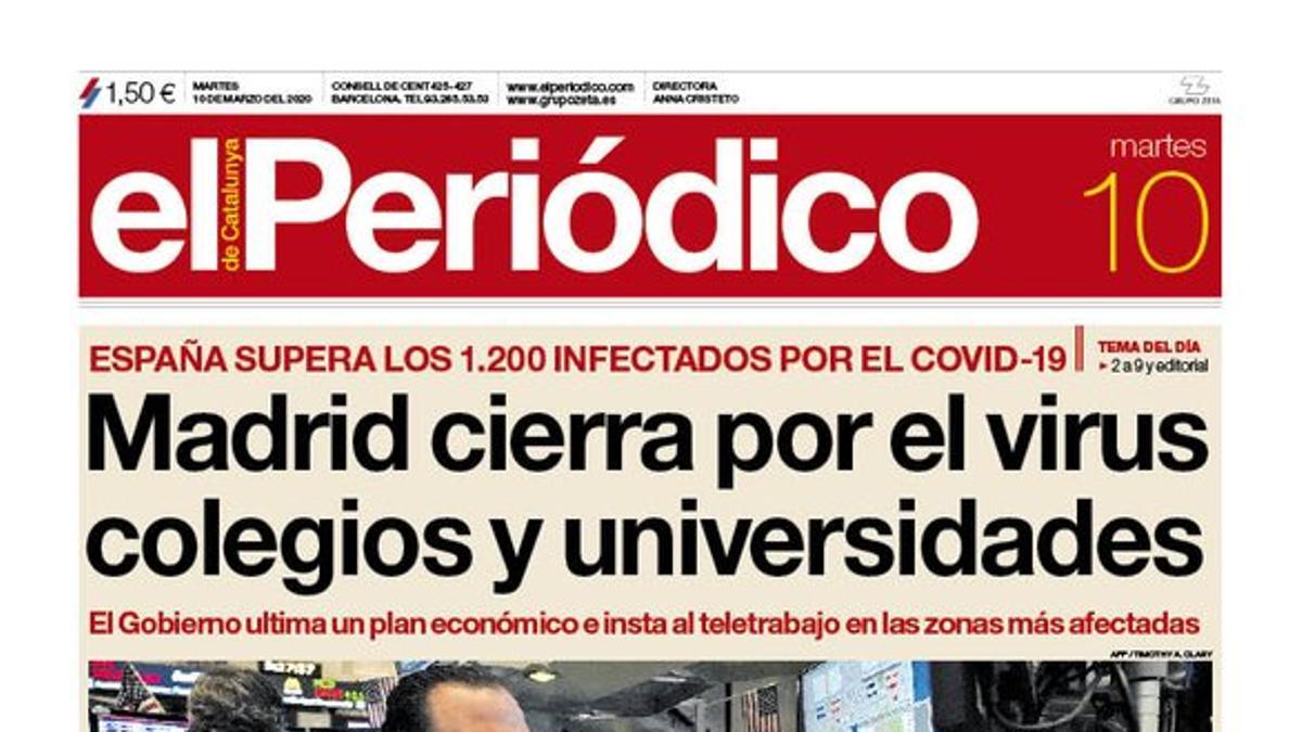 La portada de EL PERIÓDICO del 10 de marzo del 2020