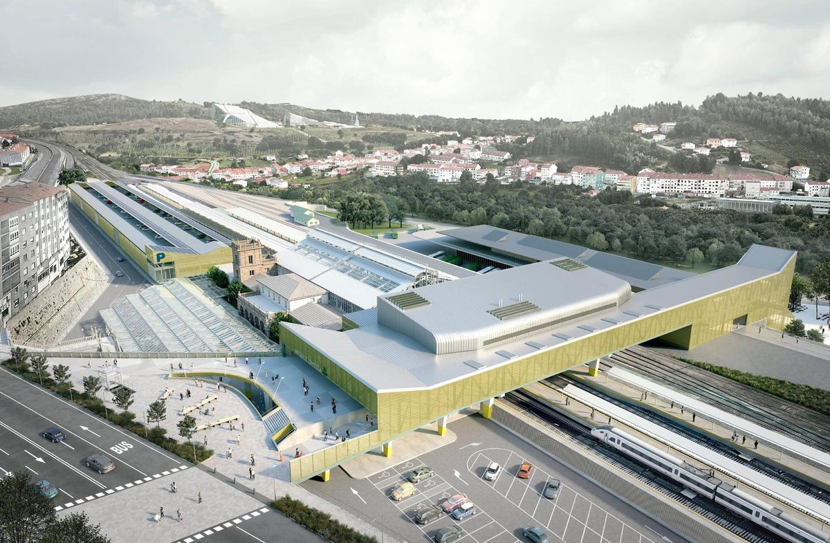 Recreación virtual de la Estación Intermodal de Santiago tras la construcción del edificio de viajeros y del aparcamiento