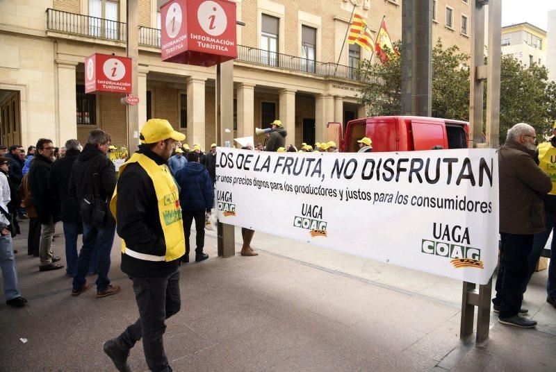 UAGA regala 1.000 kilos de fruta en la Plaza del Pilar para reclamar precios dignos