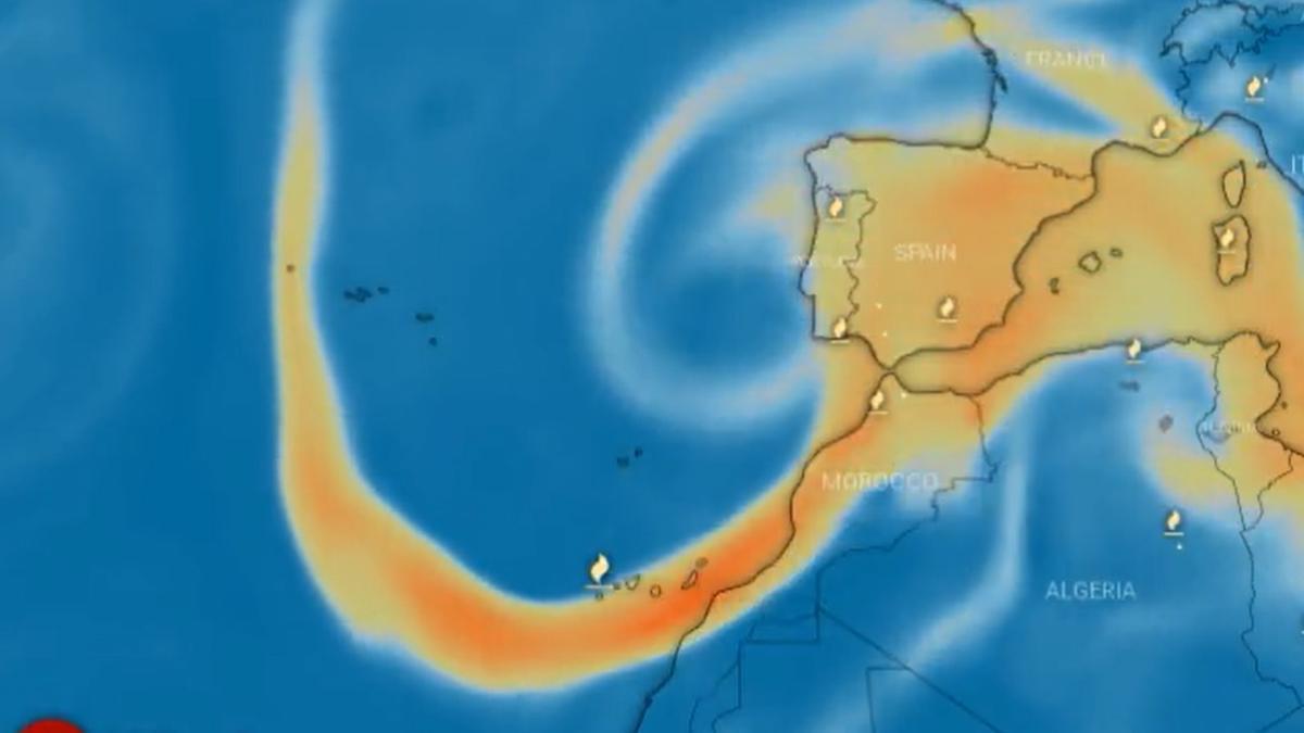 Proyección de la trayectoria de la nube de azufre.