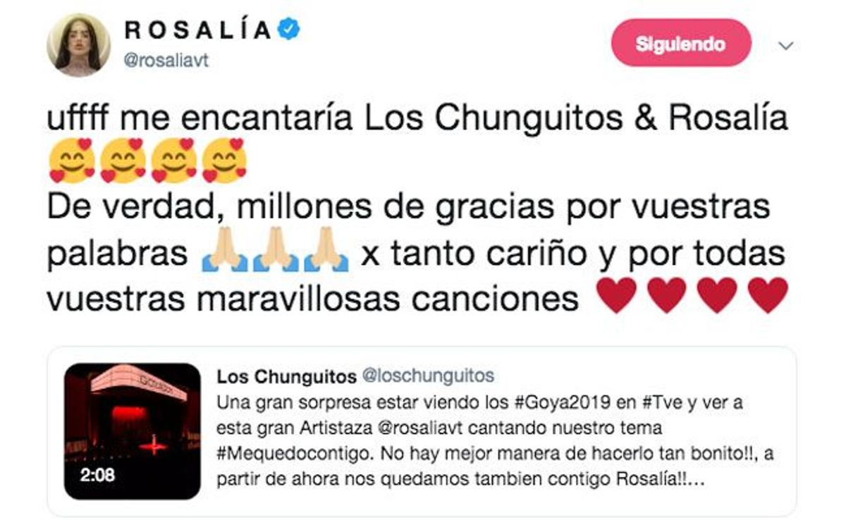Rosalía responde al tuit de Los Chunguitos